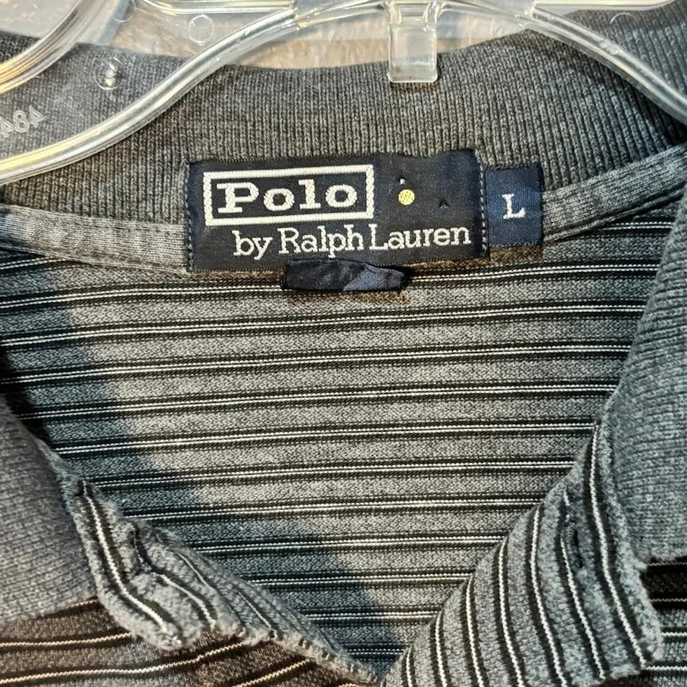 Polo Ralph Lauren Polo Shirt Mens L Grey‎ Cotton Striped Classic Pony Logo Top